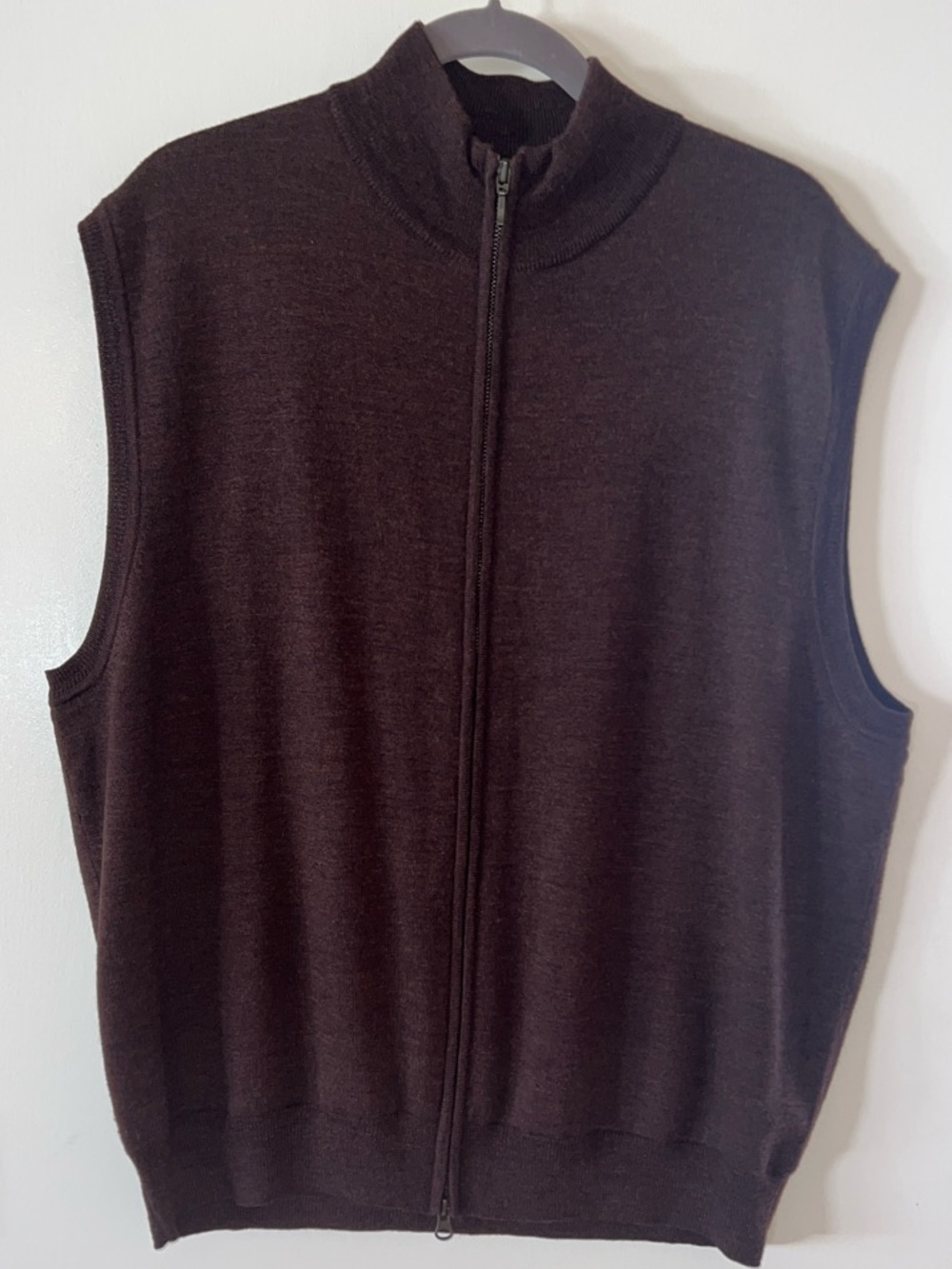 Scott Barber Merino Wool Brown Full-Zip Sleeveless Sweater Vest